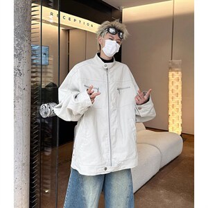 26春装高品质老钱风立领夹克外套男女美式潮牌拉链工装风宽松上衣图片