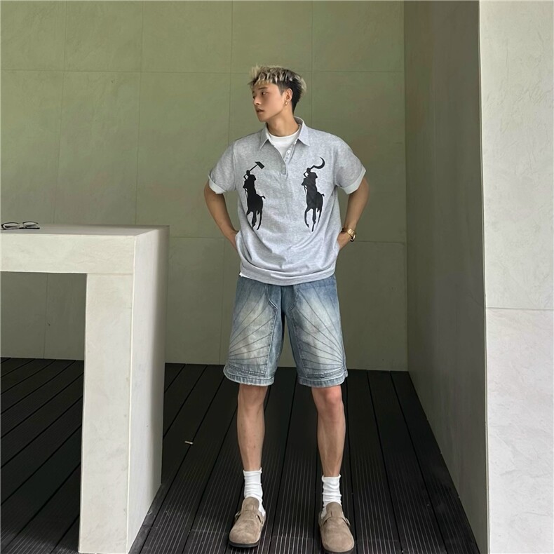 美式重工解构牛仔短裤男夏季宽松设计感复古水洗情侣五分裤XXD06,男装牛仔裤,星座208-5