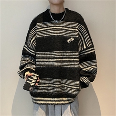 高级感慵懒风日系复古学院条纹毛衣情侣针织衫上衣MY0887-P50，男装针织衫/毛衣，星座308B-1