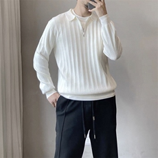 条纹翻领毛衣半高领拉链上衣针织衫E41075-P75，男装针织衫/毛衣，星座1012-1