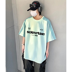 抖音得物品质二开240克宽松纯棉美式潮牌印花三条杠中性风短袖T恤，男装T恤，电商A486-1