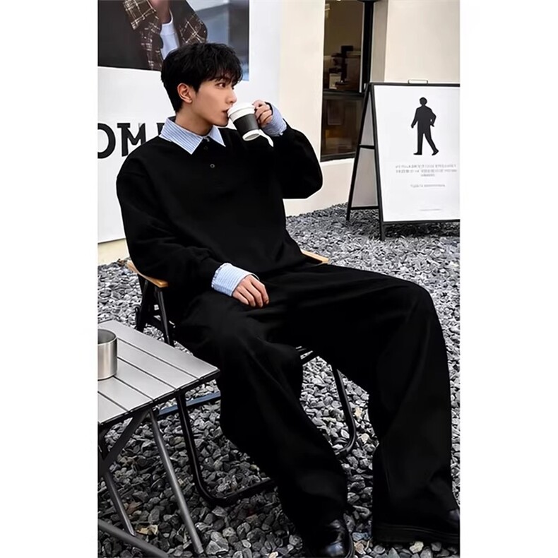 现货美式宽松假两件长袖polo衫W18/P45,男装卫衣,星座205-3