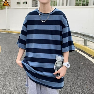 日系复古条纹短袖T恤男夏季ins潮牌宽松情侣半袖上衣 T1431-P18图片