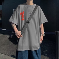 2023春夏季新款男休闲纯棉植绒兔子五分袖圆领短袖BE01P26，男装T恤，星座1116-2