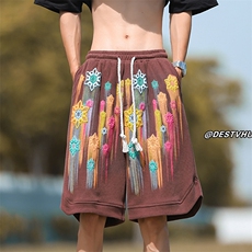 2026夏季新款港风大码发泡印花五分裤M-5XL-DK2317-特P30，男装牛仔裤，星座417-1（原电商B245）