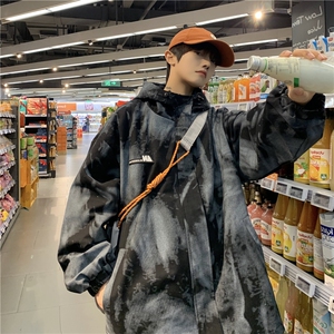 wassup happy扎染连帽外套男款春秋季潮流小众设计感帽衫休闲夹克图片