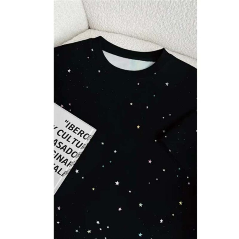 网图夏季新款重工彩色星星烫钻设计感短袖T恤男休闲百搭上衣P35,男装T恤,电商C306-1