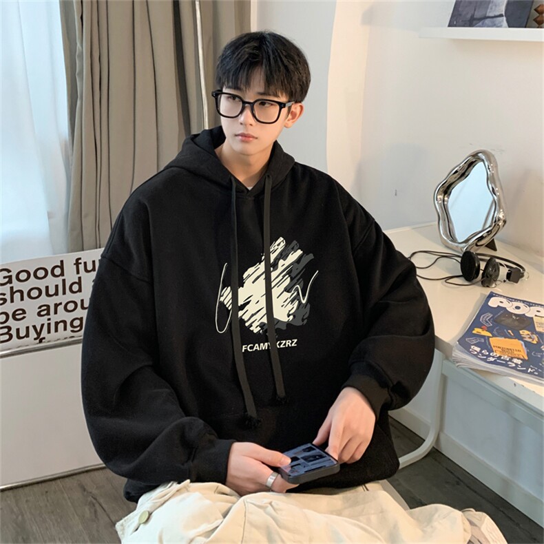 抖音品质 秋季320G华棉男士连帽大码印花卫衣WYH517-P45控68图片