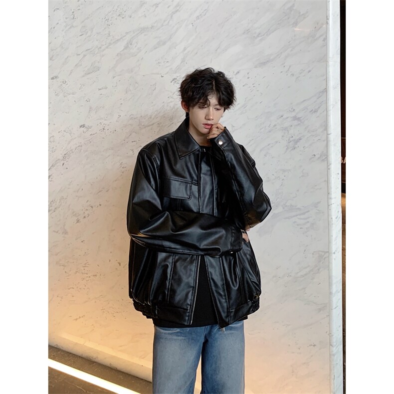 垫肩皮夹克男女同款复古纯色短款PU皮机车外套DY198-P80档口图,男装夹克,星座1213