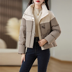 简约立领保暖抽绳短款90白鸭绒羽绒服外套，女装羽绒服，臻衣坊