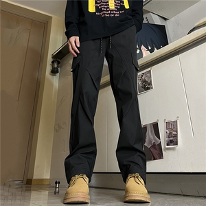 聚酯纤维 小众设计感登山冲锋裤防风防水直筒工装裤子骑行裤图片