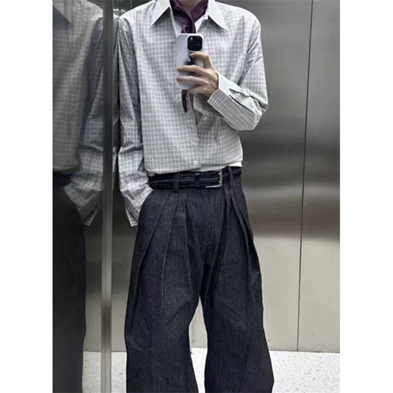 工装衬衫男潮牌宽松长袖免烫防晒条纹衬衣棉麻透气寸衫CS69,男装防晒衣,星座1116A（原606A-3）