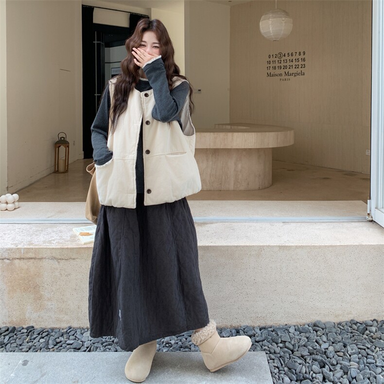 韩版慵懒加棉时尚套装女2025年冬季新款气质马甲内搭半身裙三件套,女装套装/套裙,2C305