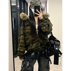 迷彩连帽卫衣外套女秋季宽松休闲百搭加绒加厚上衣WM6039，女装短外套，星座1116A（原606A-3）