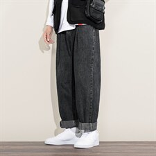 2023春季白墙日系大码男纽扣美式直筒大裤脚阔腿牛仔裤N8131-P50图片