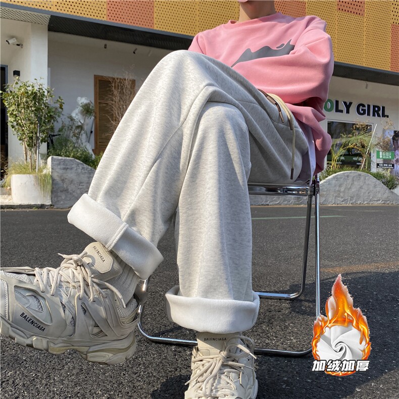 抖音品质港风冬季新款加绒加厚宽松阔腿裤B315-K23527-P60控78,男装休闲裤,电商B315