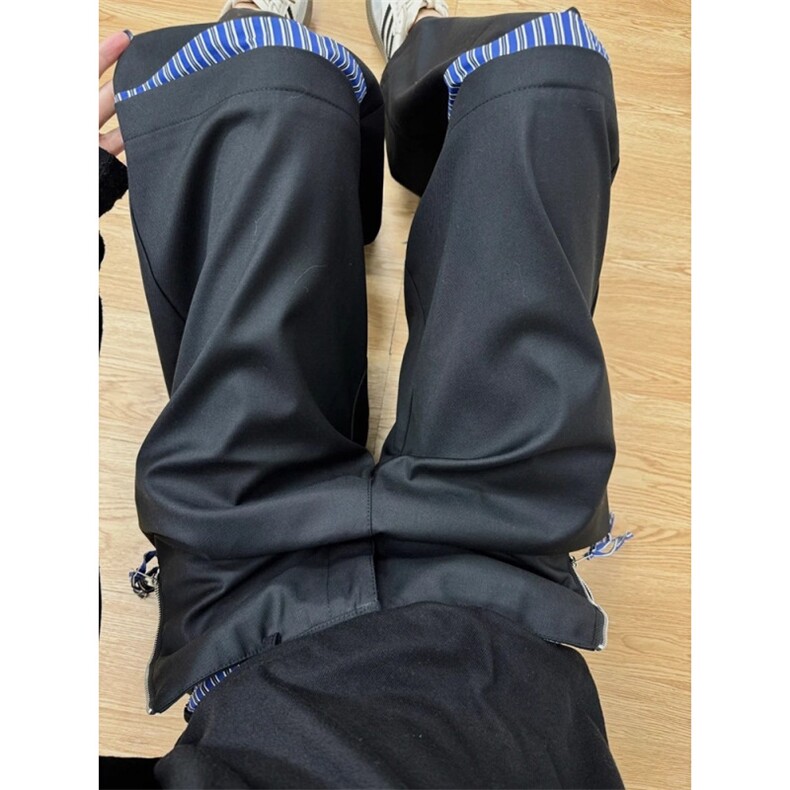 早春新款破口拼接条纹绑带阔腿西装休闲裤K1019,男装西服套装,星座1116A（原606A-3）