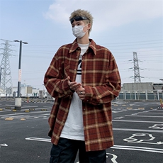 2024春季新款格子长袖衬衫男美式oversize宽松衬衣现货W8146-P45，男装衬衫，星座512-4