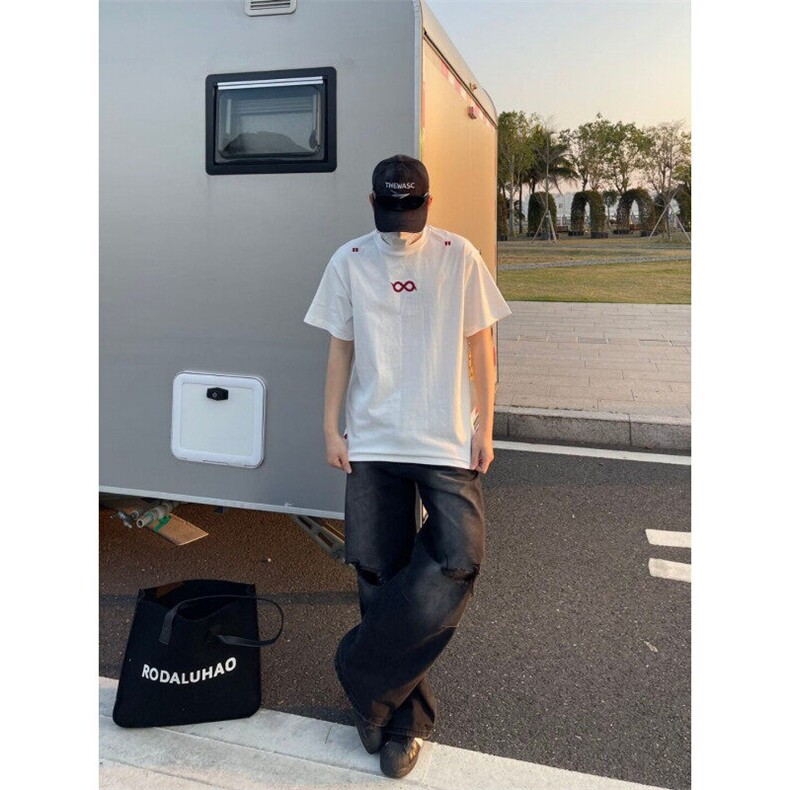 M546-P35绣花无限环纯棉百搭街头潮流宽松短袖T恤男女同款,男装T恤,星座617A-1（原B318A）
