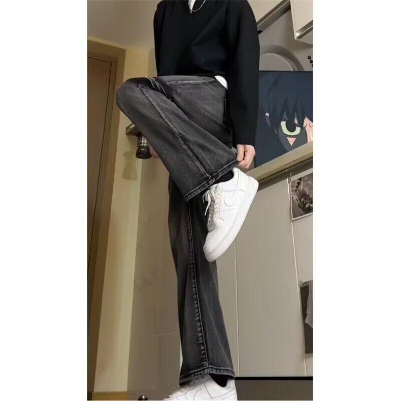 美式高街复古烟灰色牛仔裤男式春秋季2025新款裤子直筒休闲长裤,男装牛仔裤,星座506