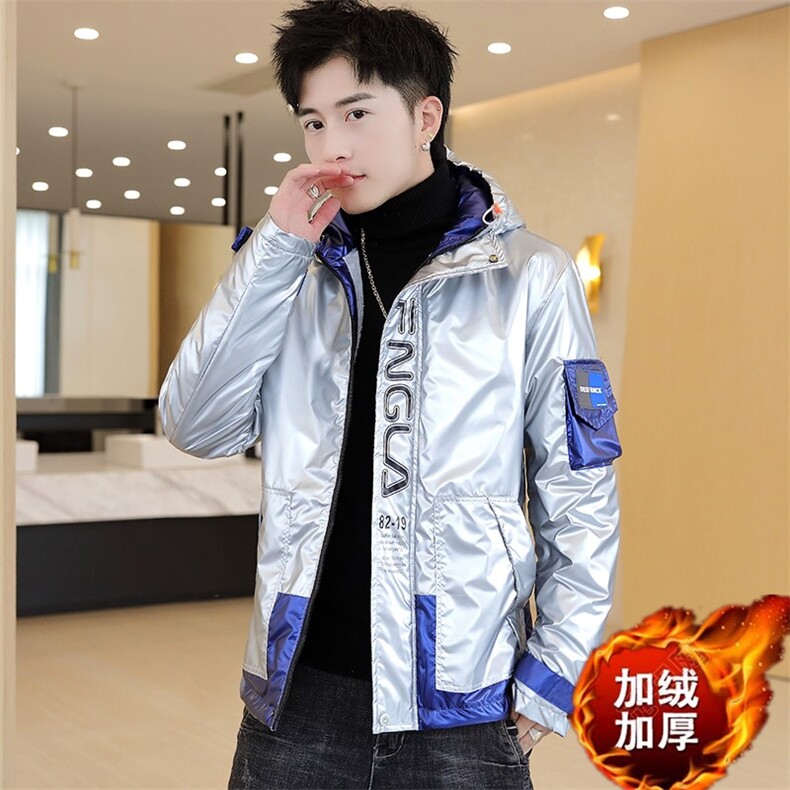 冬季亮片羽棉服男模特加厚夹克保暖外套工装棉衣蓝869加绒,男装夹克,星座1207
