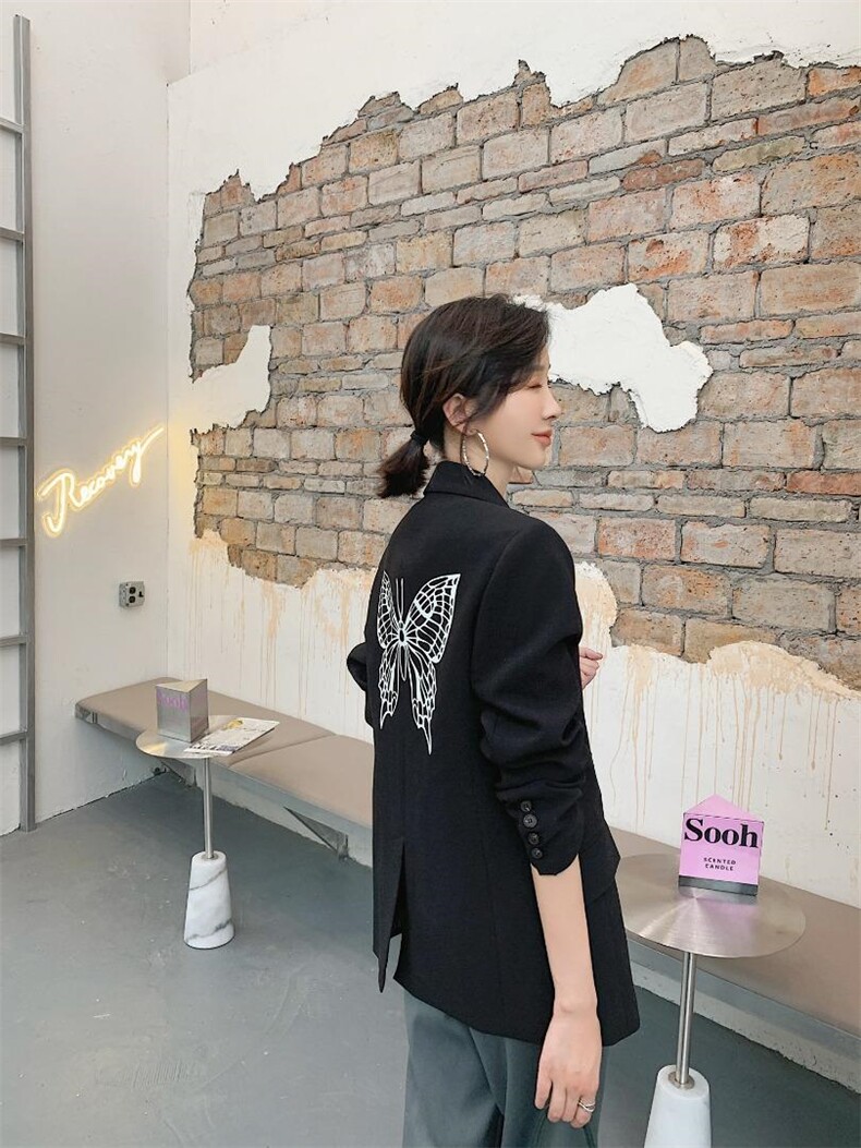 春季欧版西装发夜光的蝴蝶，女装西装，蓝衣可