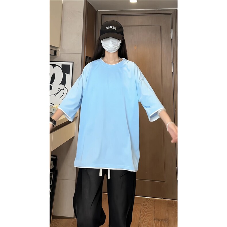 xZ116-T188-p20-控39M-5XL抖音拼接OVERSIZE短袖二开恤夏季大码,男装T恤,星座116