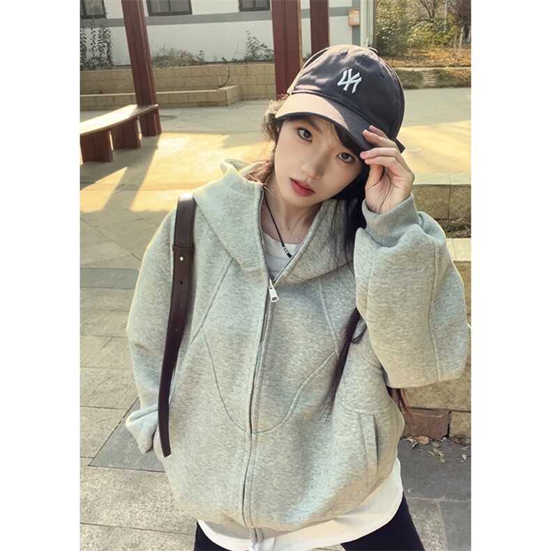 抖音得物高品质二开 26春装美式高街重磅结构高领连帽卫衣外套W62图片