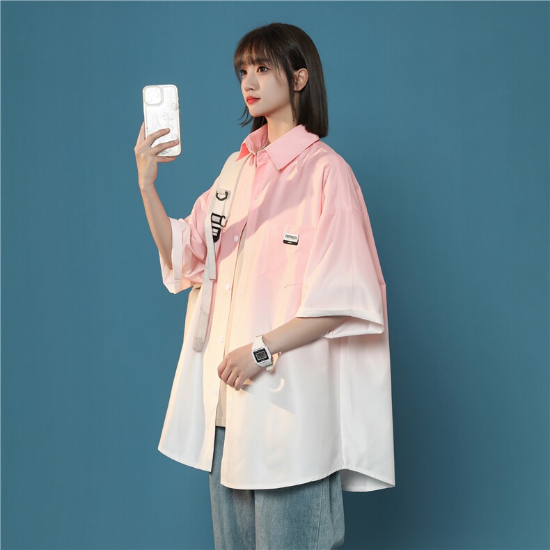 XZ-230-1CS217中性风宽松清凉简约扎染渐变休闲短袖衬衫P45控58,男装T恤,星座230-1