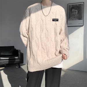 8XL-M圆领毛衣男秋冬慵懒风宽松情侣装麻花针织羊毛衫MY19004P68图片