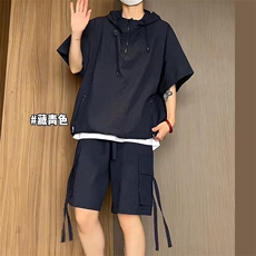潮休闲套装男夏短袖百搭工装短裤运动两件套tz68-TP60，男装休闲套装，电商A089-1