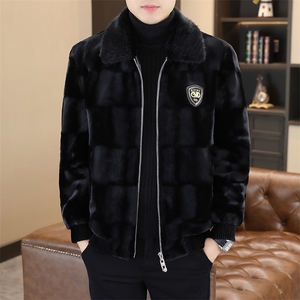 冬季加厚仿水貂绒男士翻领大码毛呢夹克外套X987-P85图片