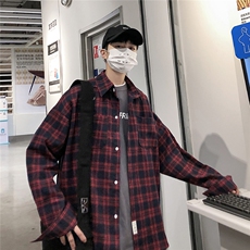 2025秋冬潮牌长袖格子衬衫学生衬衣小清新男CS2070/特P28红色，男装衬衫，电商A094