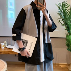 七分袖衬衫设计感小众日系港风宽松拼接夏季外套ins潮W1034-P34，男装衬衫，星座512-2