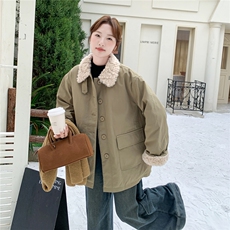 羊羔毛翻领工装羽绒服女2025年冬季新款中长款加厚90白鸭绒派克服，女装羽绒服，2B187