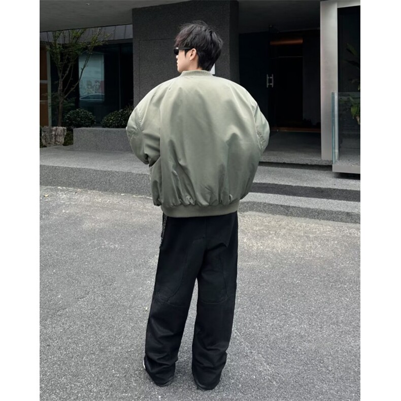 美式飞行员棉服夹克短宽廓形军绿色工装外套秋冬棒球服M8213-P90,男装夹克,星座1109-3