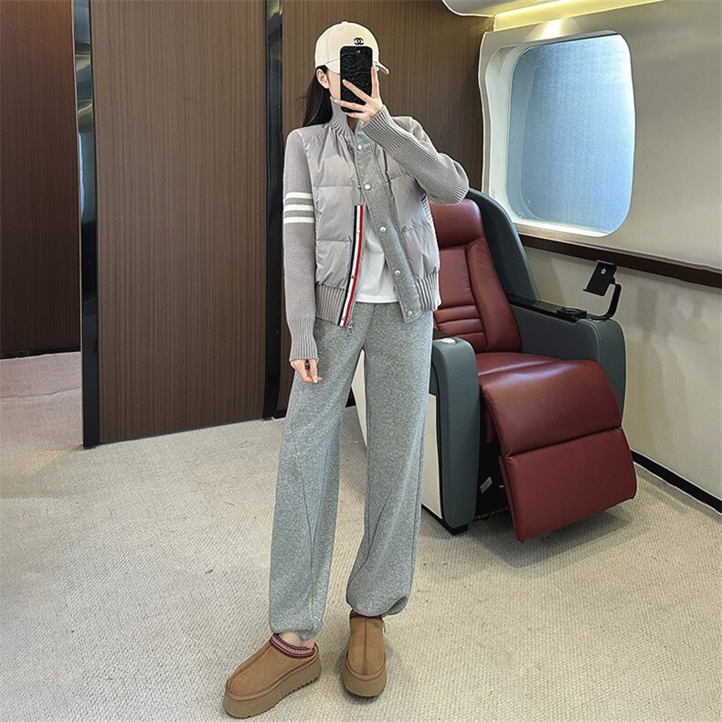 女秋冬条纹棉服针织高领拉链加厚外套,女装棉衣/棉服,江南