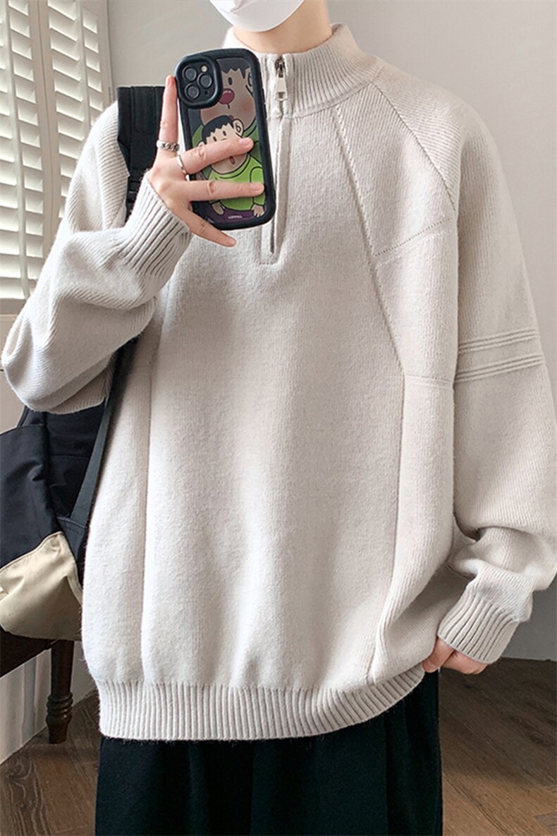 美式立领半开拉链针织毛衣休闲宽松慵懒风套头上衣ZB7326-特价P55,男装针织衫/毛衣,电商A007