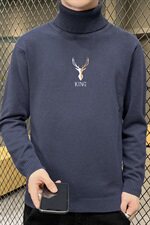 秋冬可翻高领毛衣男鹿头纯色长袖刺绣毛衫打底针织衫深灰M255P33，男装针织衫/毛衣，星座1207