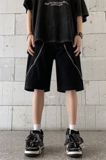 B221美式ins高街暗黑拉链休闲牛仔短裤五分裤LK23101-P60控78，男装牛仔裤，电商B221