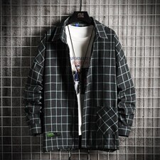 2021秋季网格挂拍日系大码男休闲落肩格子衬衫C3086-P40，男装衬衫，电商A001