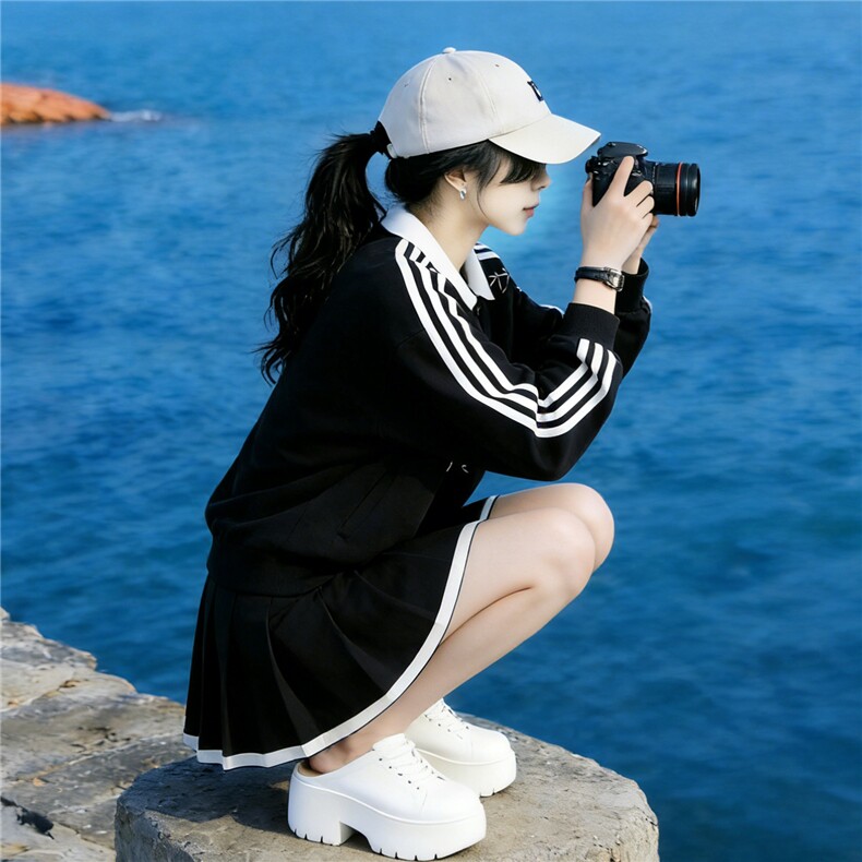 多巴胺休闲时尚套装女夏款洋气减龄蝴蝶结翻领上衣百褶短裙两件套,女装套装/套裙,江南
