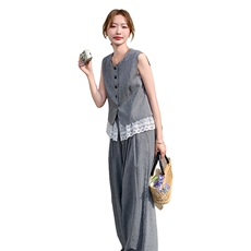 轻熟风气质通勤蕾丝拼接马甲阔腿裤套装女夏2025新款时尚气质套装，女装套装/套裙，2C081