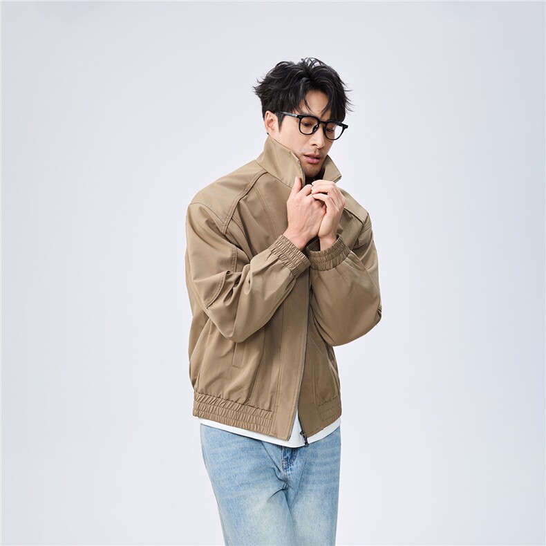 秋季2025老钱风抖音纯色休闲立领夹克店主风A236-82509-P135,男装夹克,电商A236