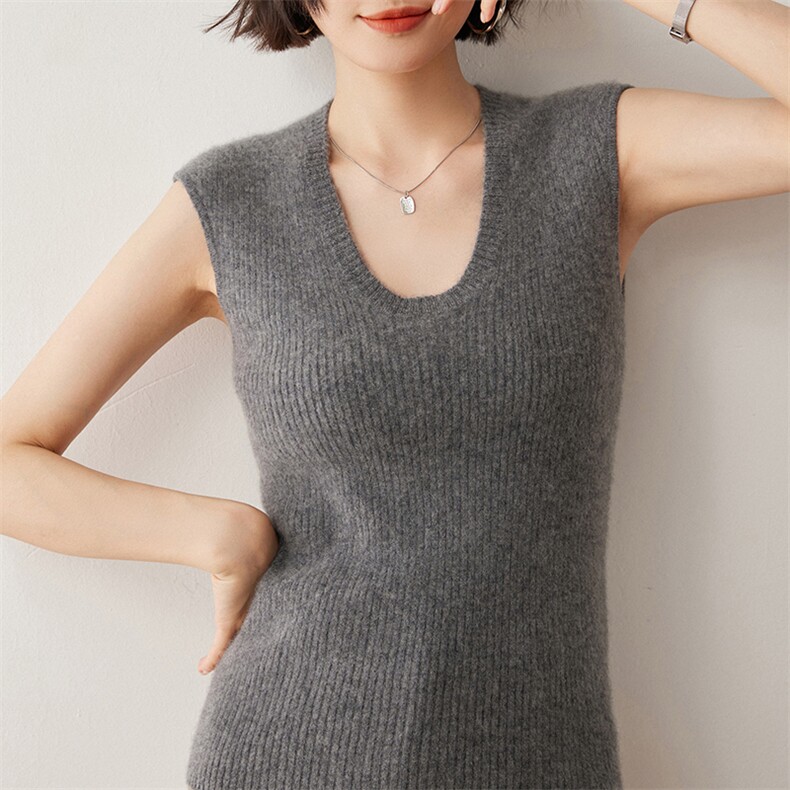 2025秋冬新U领软糯羊绒吊带女纯色打底背心修身显瘦针织羊毛内搭，女装背心吊带，蒂暖羊绒
