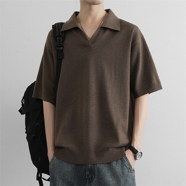 美潮亨利衫短袖t恤男翻领新款宽松polo衫男半袖打底衫上衣服,男装T恤,星座914