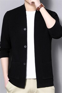 春秋季爸爸休闲针织纯色衫中年开衫男士商务休闲男装外套宽松夹克图片
