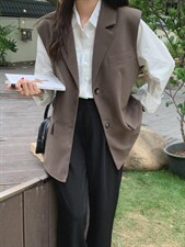 后背纽扣马甲，女装马甲，GREENO