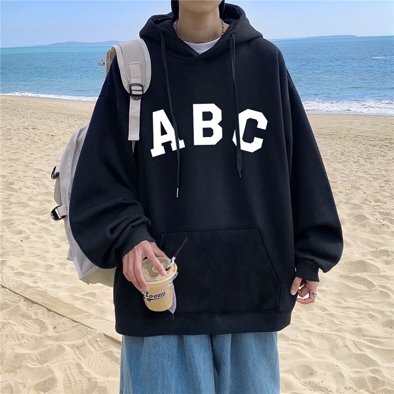 ！秋季重磅宽松大码港风ABC英文印花连帽卫衣LW53-特p35,男装卫衣,星座508（原C305）