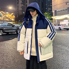 冬季港风撞色连帽棉衣加绒加厚拼色加厚棉衣外套MY6085P90，男装棉衣，电商A128